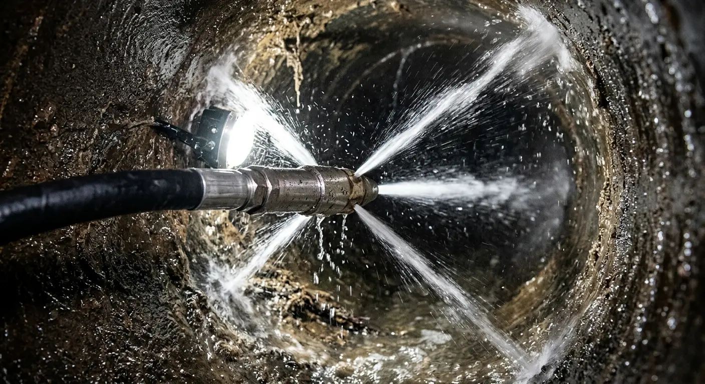 High-pressure hydro jetting nozzle cleaning sewer pipe for Sewer Cleanout in Port Sheldon